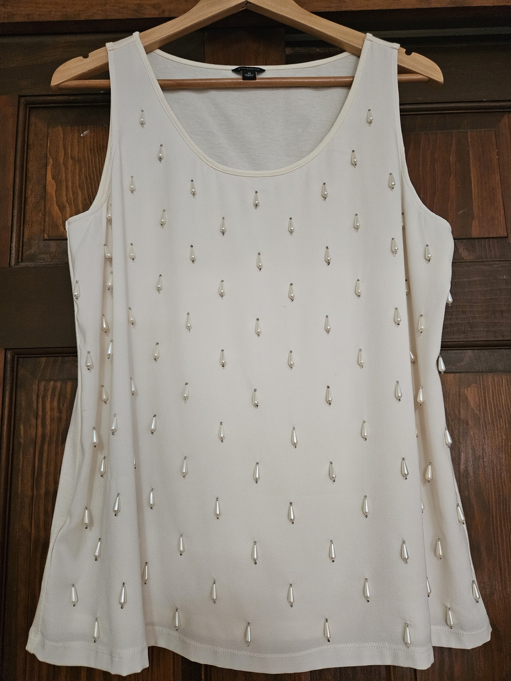 Ann Taylor Cream Sleeveless Tank with Teardrop Beads